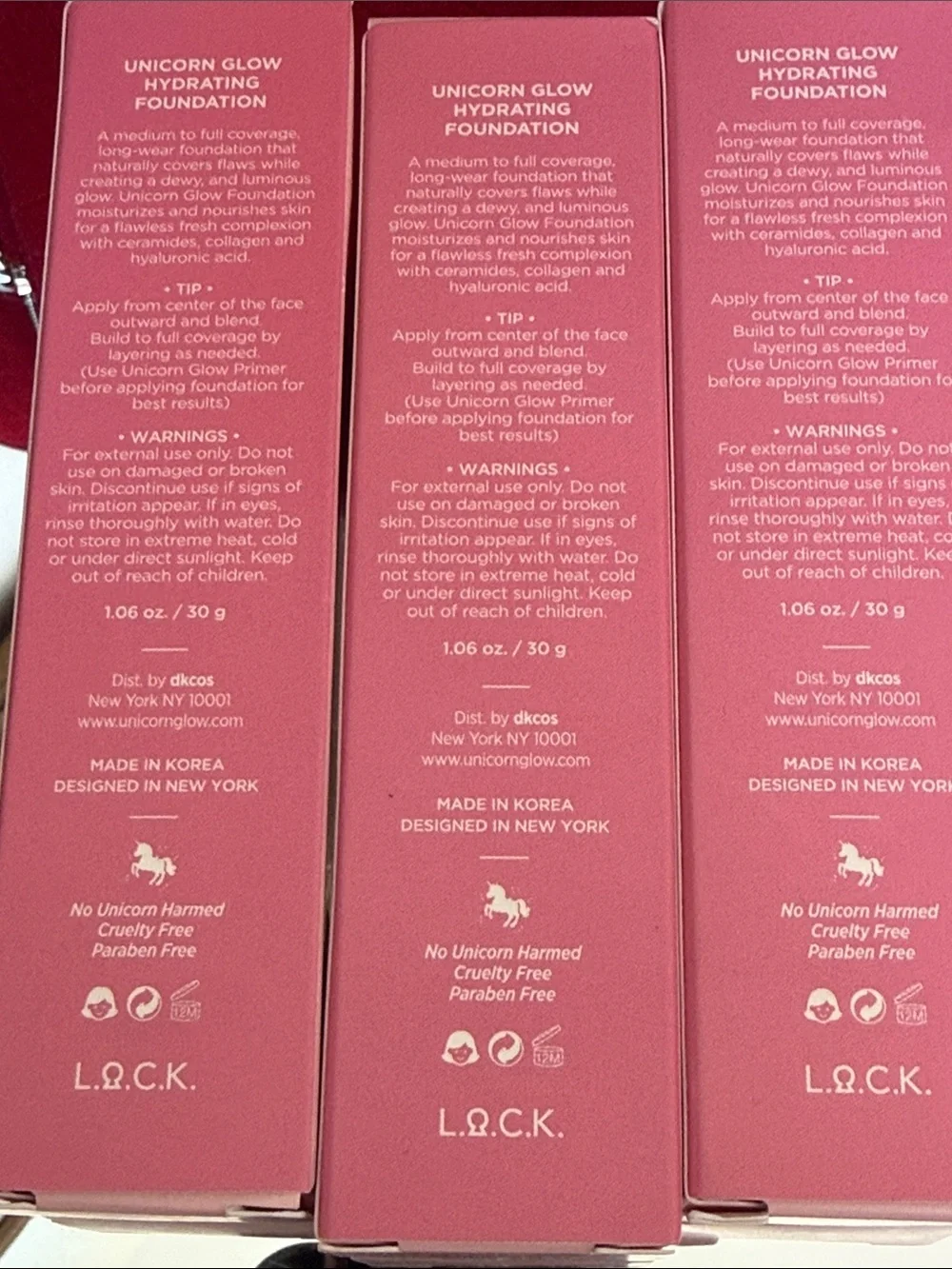 Unicorn Glow Hydrating Foundation 09 Toffee 3 -1.06 ounces each NIB Collagen